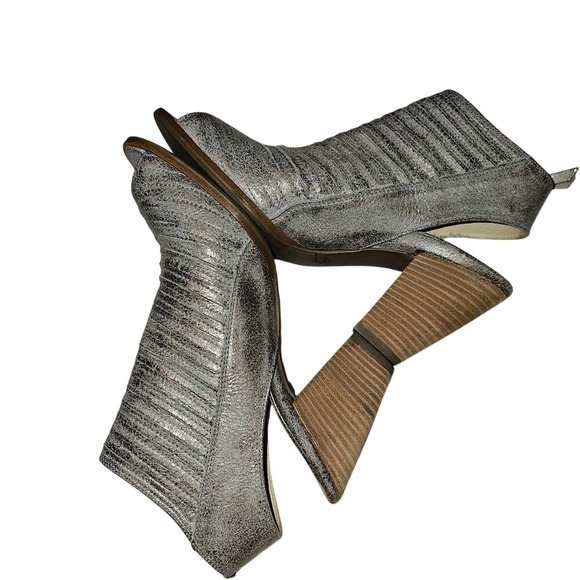 Paul Green Leather Pewter Stacked Sandals Zip Enry Size 6.5 Very Lightly Worn - Picture 10 of 14